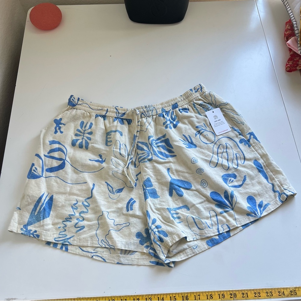 Lucky Brand The Beach Linen Short Blue Coral Print Pants Size S NWT - Picture 10 of 12